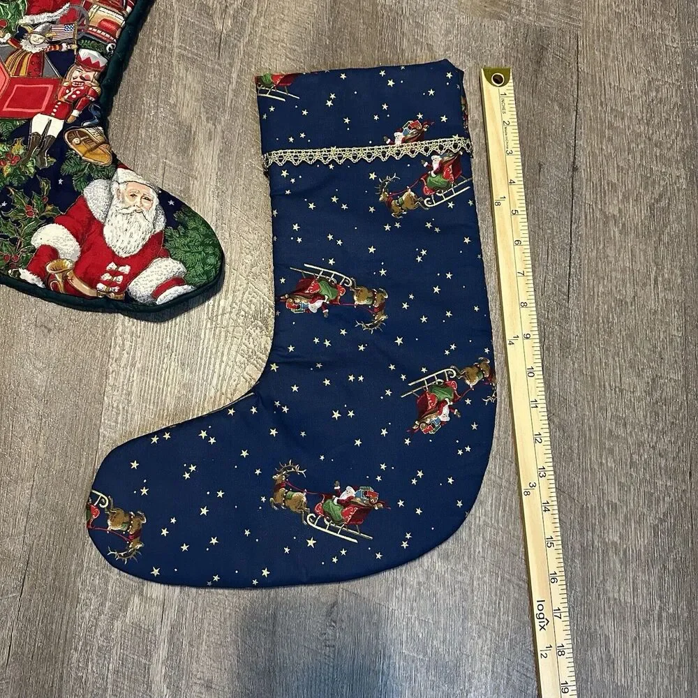 Vintage Handmade OOAK Christmas Stockings Lot Of Two Santa‎